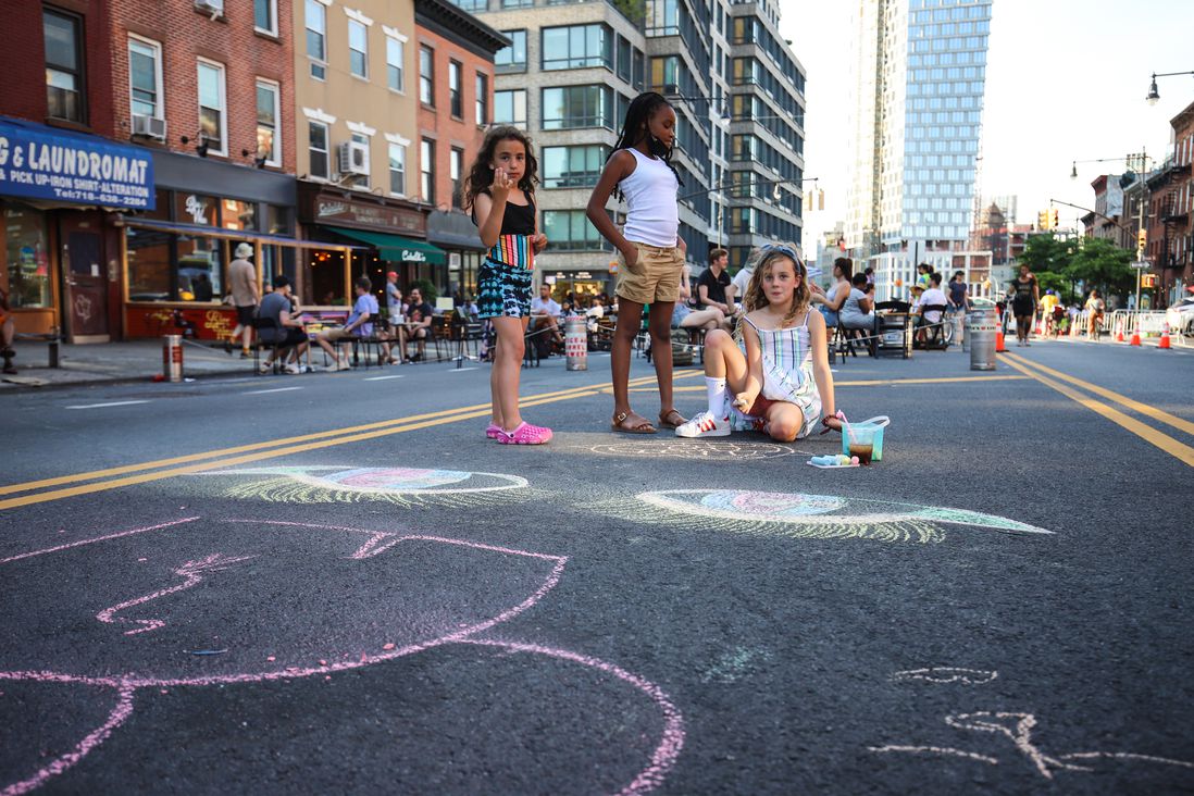 A photo of kids playing at Vanderbilt Avenue Open Streets